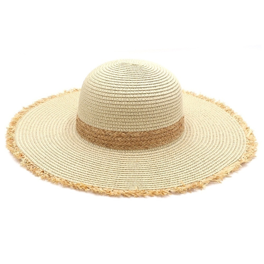 Frayed Edge Straw Floppy Hat - Picture 2 of 9